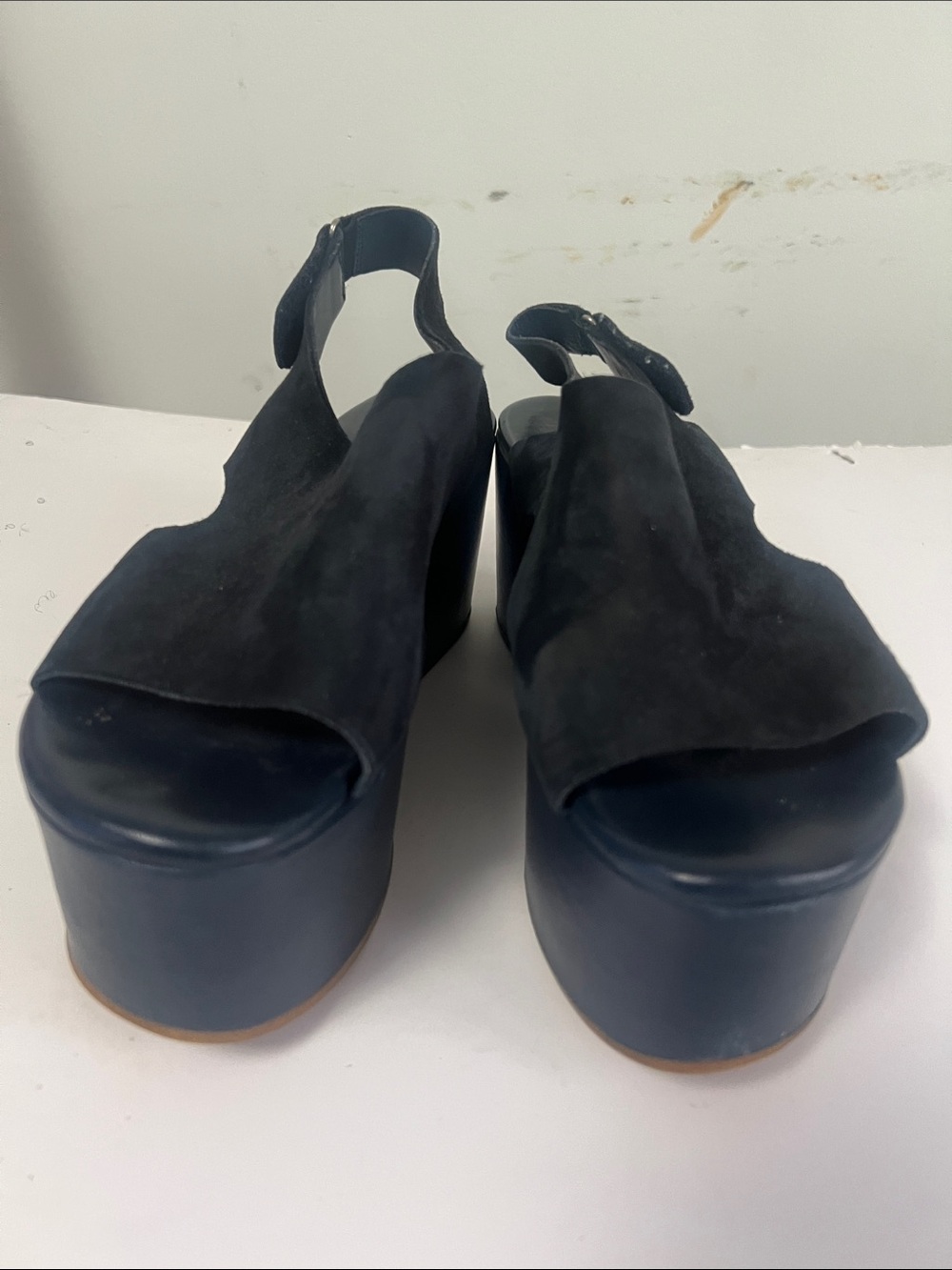 COS SUEDE SLINGBACK NAVY BLUE PLATFORM SANDALS SIZE 8